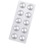 Silver blister pack of 10 round varenicline tablets.
