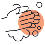 Icon of a hand with soap bubbles.